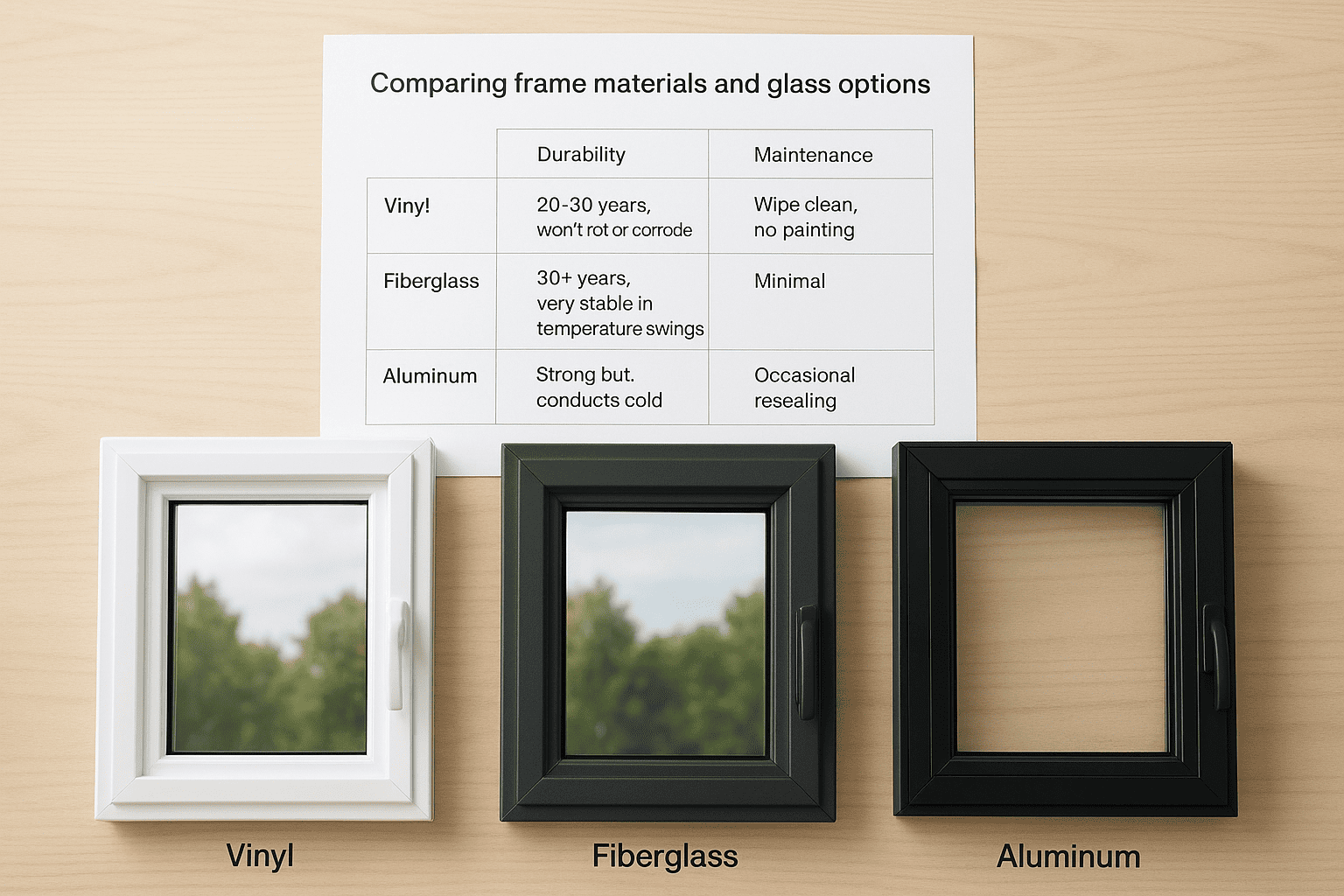 Comparing frame materials and glass options